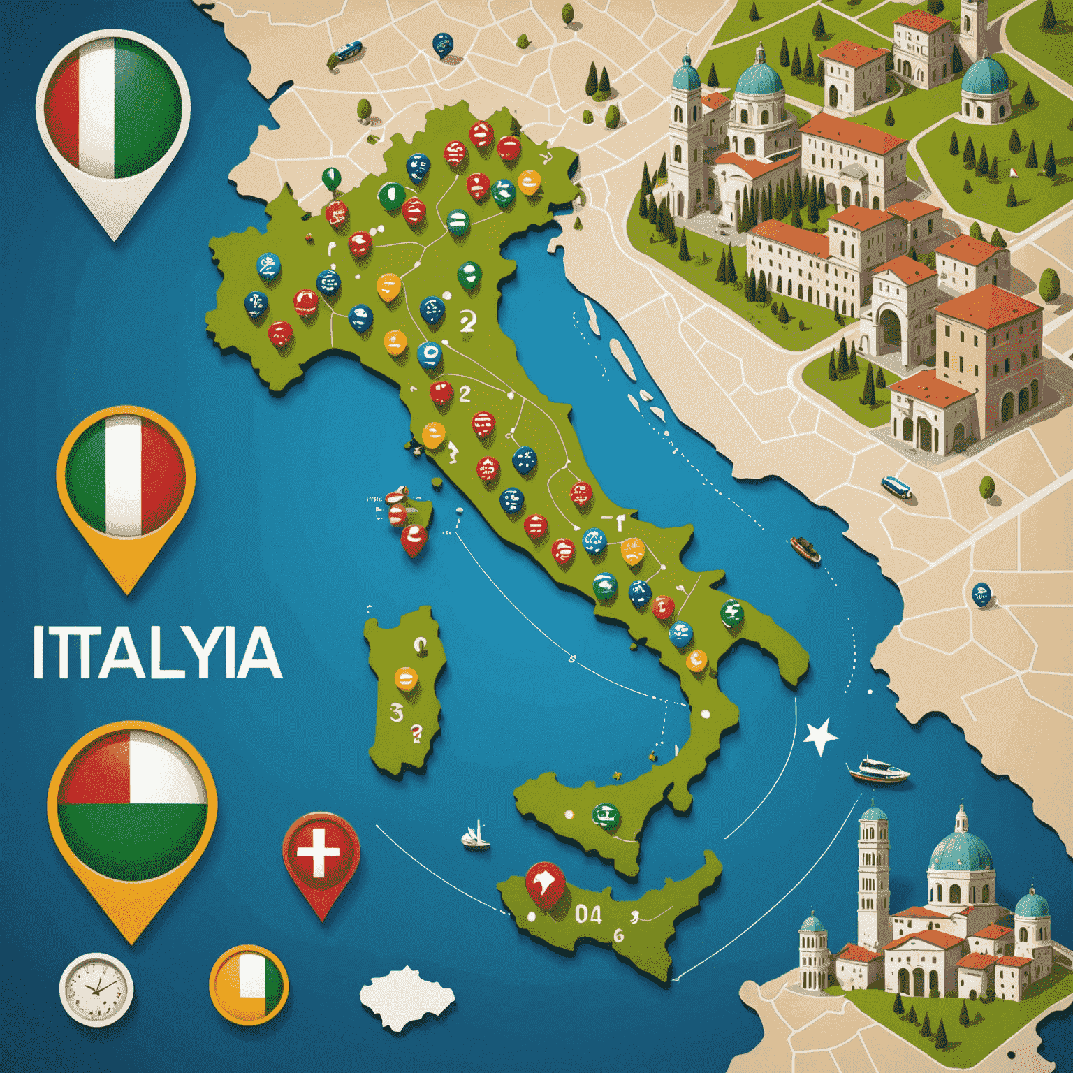 Mappa dell'Italia con icone di tornei Plinko in diverse città