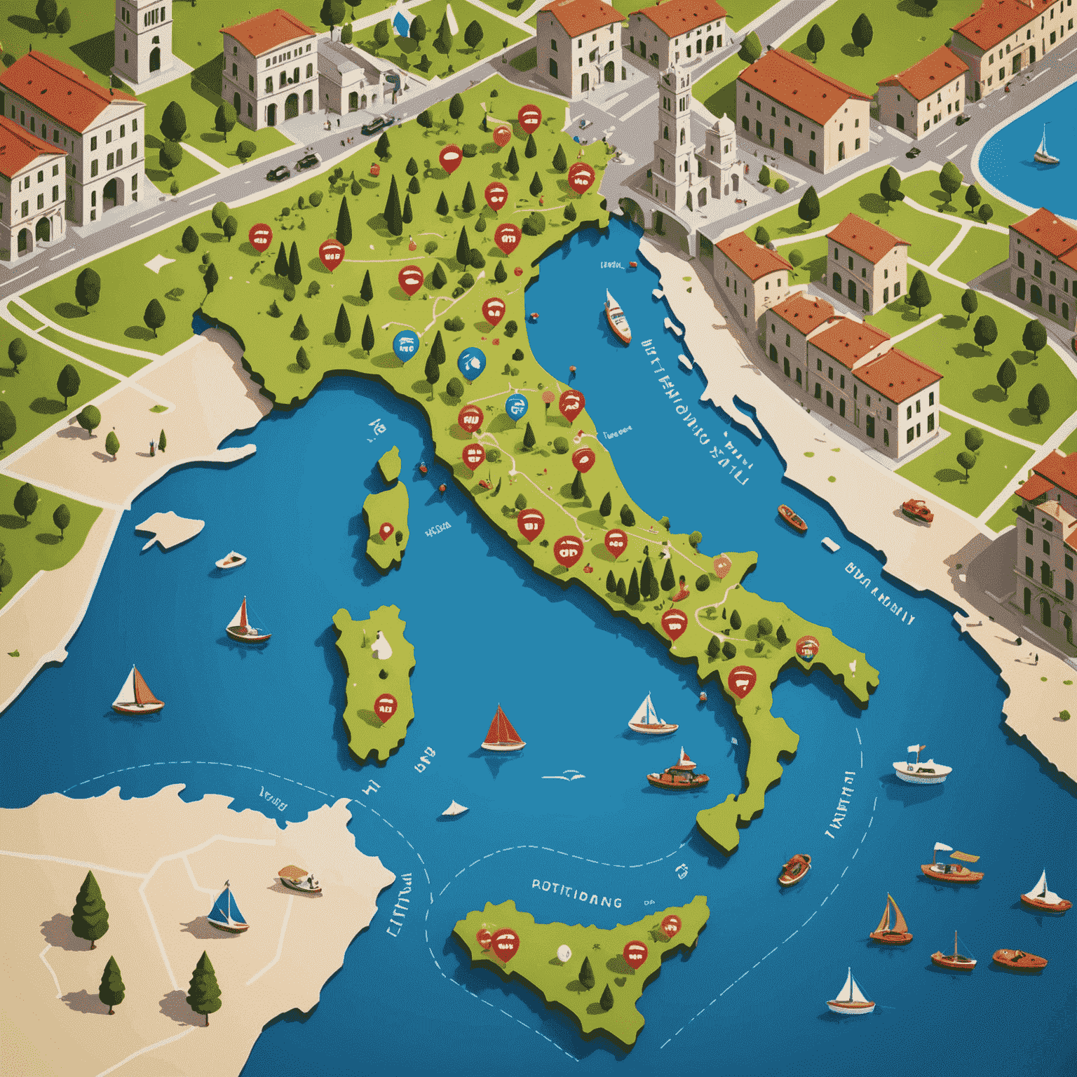 Immagine che mostra una mappa dell'Italia con icone di Plinko in diverse città, indicando i luoghi dei tornei