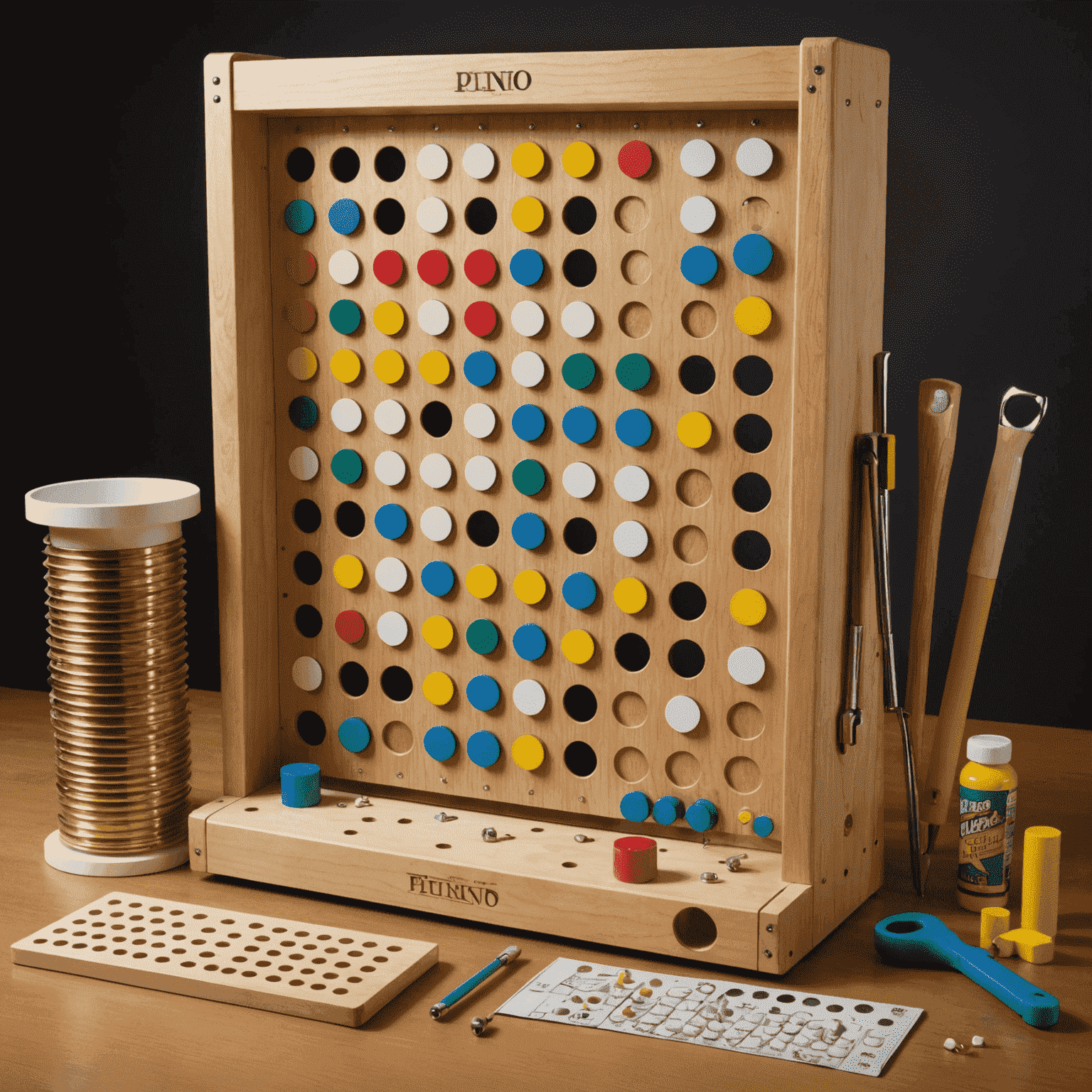 Immagine di materiali e strumenti necessari per costruire una tavola Plinko